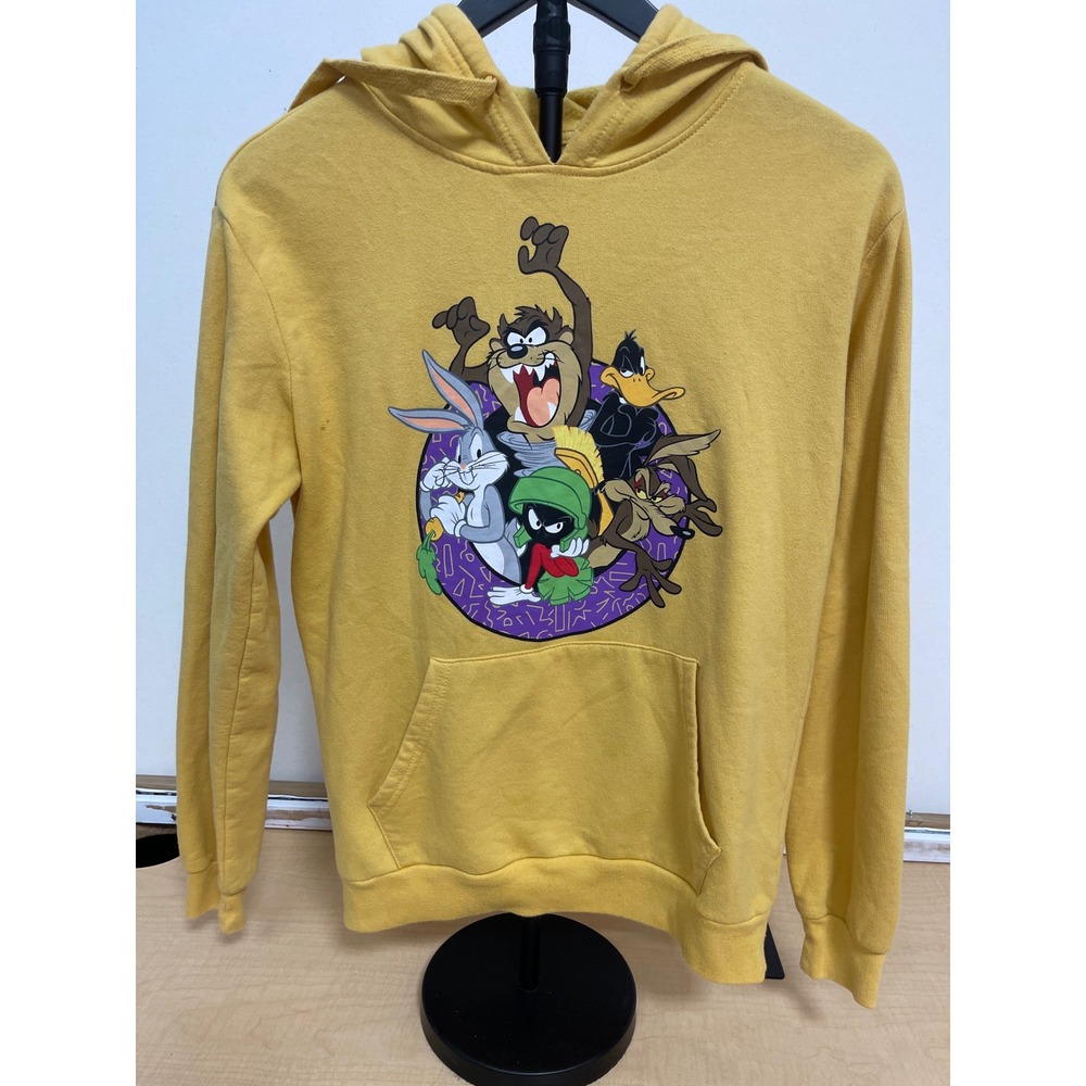 Looney Tunes Graphic Hoodie Yellow Bugs Bunny Daffy Duck Taz Marvin Small 3-5